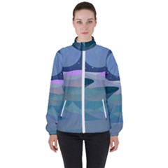 Landscapes Moon Stars Night Women s High Neck Windbreaker