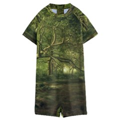 Nature Greenforest Trees Tree Landscape Kids  Boyleg Half Suit Swimwear by Wegoenart