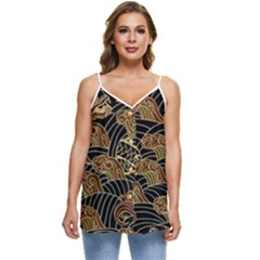 Oriental Traditional Seamless Pattern Casual Spaghetti Strap Chiffon Top