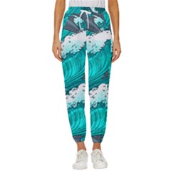 Sea Waves Seamless Pattern Cropped Drawstring Pants by Wegoenart