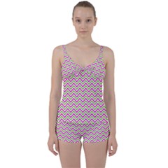 Mave,chevron,white,navi,purple Tie Front Two Piece Tankini