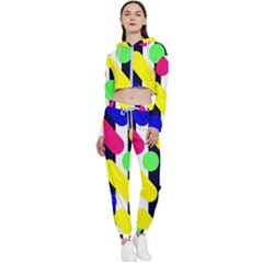 Illustration Geometric Form Circle Line Pattern Cropped Zip Up Lounge Set by Wegoenart