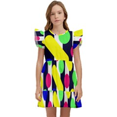 Illustration Geometric Form Circle Line Pattern Kids  Winged Sleeve Dress by Wegoenart