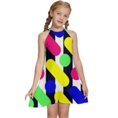 Illustration Geometric Form Circle Line Pattern Kids  Halter Collar Waist Tie Chiffon Dress