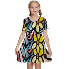 Modern-art Kids  Short Sleeve Tiered Mini Dress by nateshop