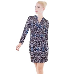 Embroidered Symmetry Button Long Sleeve Dress by kaleidomarblingart