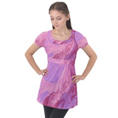 Illustration Art Pink Design Wallpaper Puff Sleeve Tunic Top by Wegoenart