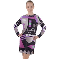 Illustration Background Abstract Geometric Long Sleeve Hoodie Dress by Wegoenart