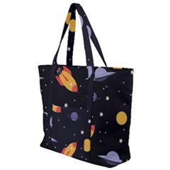 Cosmos Rocket Spaceships Ufo Zip Up Canvas Bag by Wegoenart