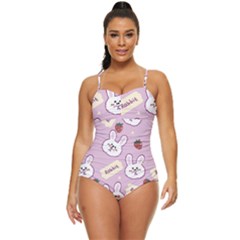 Illustration Rabbit Cartoon Background Pattern Retro Full Coverage Swimsuit by Sudhe