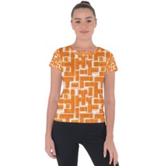 Illustration Orange Background Rectangles Pattern Short Sleeve Sports Top 