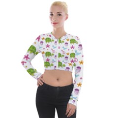 Turtles Animals Sea Life Long Sleeve Cropped Velvet Jacket by Amaryn4rt