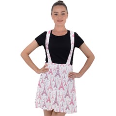 Eiffel Tower Pattern Wallpaper Velvet Suspender Skater Skirt