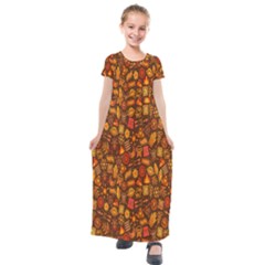 Pattern-orange,seamles,chrismast Kids  Short Sleeve Maxi Dress by nateshop