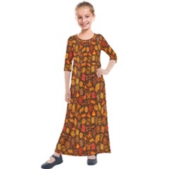 Pattern-orange,seamles,chrismast Kids  Quarter Sleeve Maxi Dress by nateshop