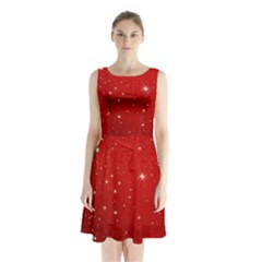 Stars-red Chrismast Sleeveless Waist Tie Chiffon Dress by nateshop