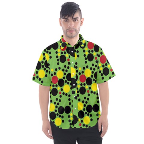 Pattern-polka Green Yelow Black Men s Short Sleeve Shirt by nateshop