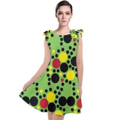 Pattern-polka Green Yelow Black Tie Up Tunic Dress by nateshop