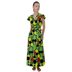 Pattern-polka Green Yelow Black Flutter Sleeve Maxi Dress