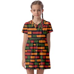 African Wall Of Bricks Kids  Asymmetric Collar Dress