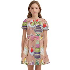 Illustration Seamless Pattern Standardize Kids  Bow Tie Puff Sleeve Dress by danenraven