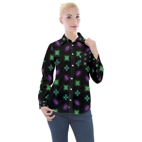 Pattern Background Bright Pattern Women s Long Sleeve Pocket Shirt by danenraven