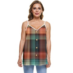 Plaid Tartan Checkered Tablecloth Casual Spaghetti Strap Chiffon Top by danenraven