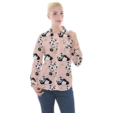 Pattern Panda Bear Women s Long Sleeve Pocket Shirt by danenraven