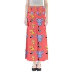 Illustration Elephant Cartoon Animal Monkey Full Length Maxi Skirt by danenraven