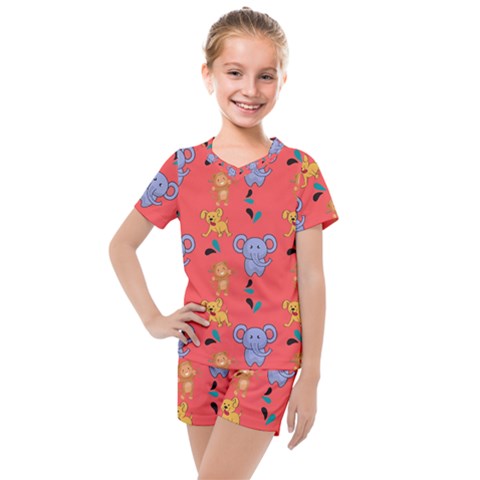 Illustration Elephant Cartoon Animal Monkey Kids  Mesh Tee And Shorts Set by danenraven