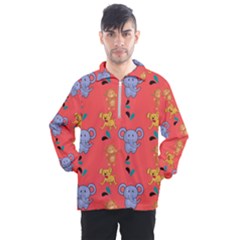 Illustration Elephant Cartoon Animal Monkey Men s Half Zip Pullover