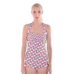 Patchwork Pastel Pattern Art Boyleg Halter Swimsuit  by danenraven
