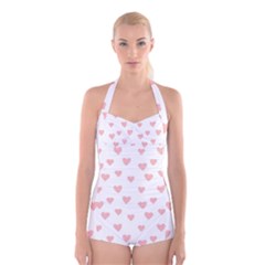 Small Cute Hearts Boyleg Halter Swimsuit  by ConteMonfrey