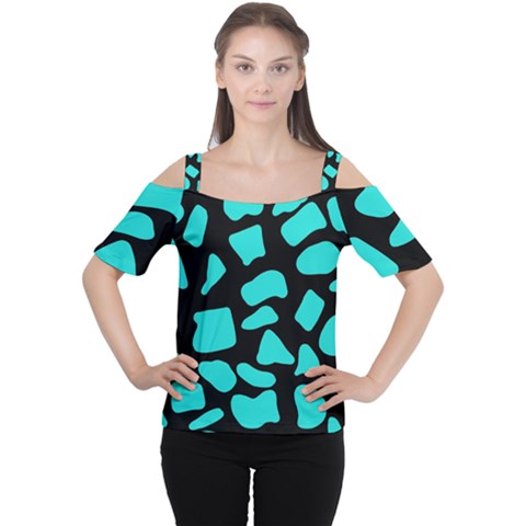 Neon Cow Dots Blue Turquoise And Black Cutout Shoulder Tee by ConteMonfrey