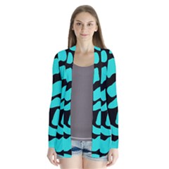 Neon Cow Dots Blue Turquoise And Black Drape Collar Cardigan by ConteMonfrey