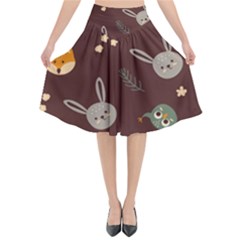 Rabbits, Owls And Cute Little Porcupines  Flared Midi Skirt by ConteMonfrey