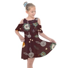 Rabbits, Owls And Cute Little Porcupines  Kids  Shoulder Cutout Chiffon Dress by ConteMonfrey