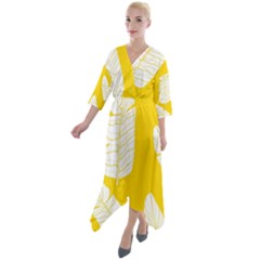 Yellow Banana Leaves Quarter Sleeve Wrap Front Maxi Dress by ConteMonfrey