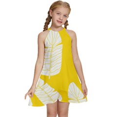 Yellow Banana Leaves Kids  Halter Collar Waist Tie Chiffon Dress by ConteMonfrey