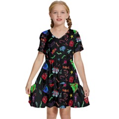 Happy New Year Christmas Xmast Background Kids  Short Sleeve Tiered Mini Dress by danenraven