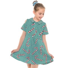 Christmas Candy Cane Background Kids  Short Sleeve Shirt Dress by danenraven