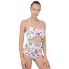 Dinosaurs Are Our Friends  Scallop Top Cut Out Swimsuit by ConteMonfrey