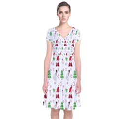 Santa Claus Snowman Christmas Short Sleeve Front Wrap Dress