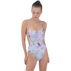 Bird Blossom Seamless Pattern Tie Strap One Piece Swimsuit by Ravend