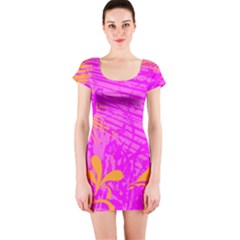 Spring Tropical Floral Palm Bird Short Sleeve Bodycon Dress by Ravend