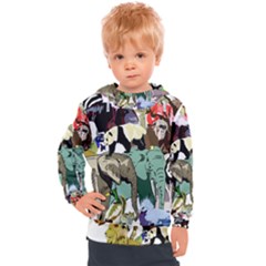 Zoo-animals-peacock-lion-hippo Kids  Hooded Pullover by Pakrebo