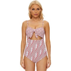 Thunder Flash Abstract Texture Art Knot Front One-piece Swimsuit by Ravend