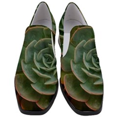 Green Orchid Plant Pattern Women Slip On Heel Loafers by Ravend