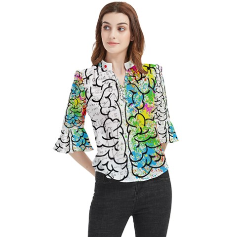 Illustration Brain Mind Psychology Idea Drawing Loose Horn Sleeve Chiffon Blouse by Ravend