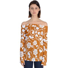 Orange Floral Walls  Off Shoulder Long Sleeve Top by ConteMonfrey